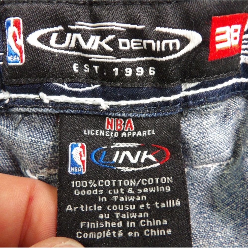 VTG UNK NBA All Star Men Jeans 38 Patchwork Jersey Bryant Iverson Baggy Denim - Picture 4 of 16